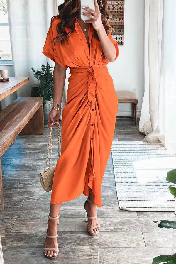 Zarif Düz Renk Kesitli Pileli Elbise - Riosso