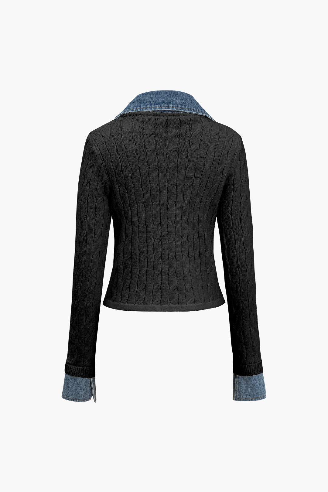 Örgü Denim Gömlek Yaka Uzun Kollu Üst