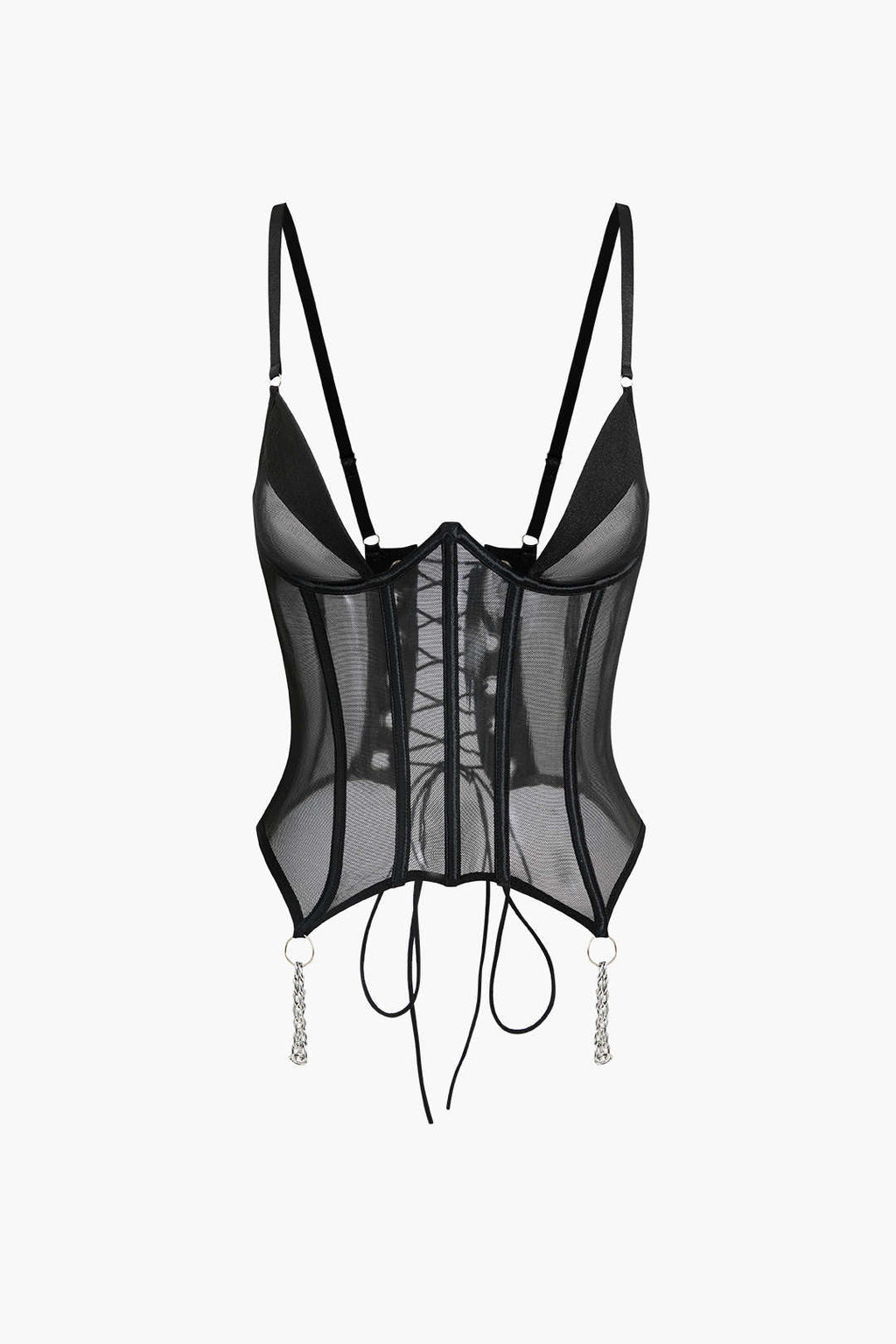 Tül Zincir Detaylı Büstiyer Bağlamalı Jartiyer Takımı