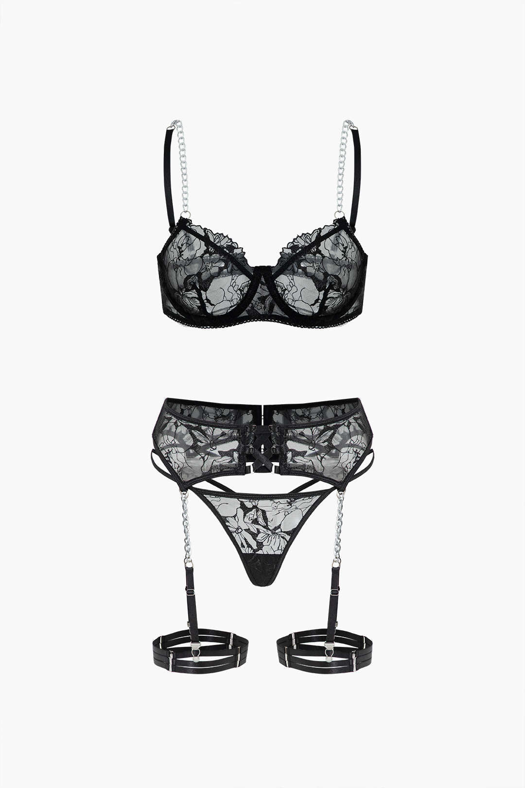 Tül Zincir Çapraz Detaylı Jartiyer Takımı