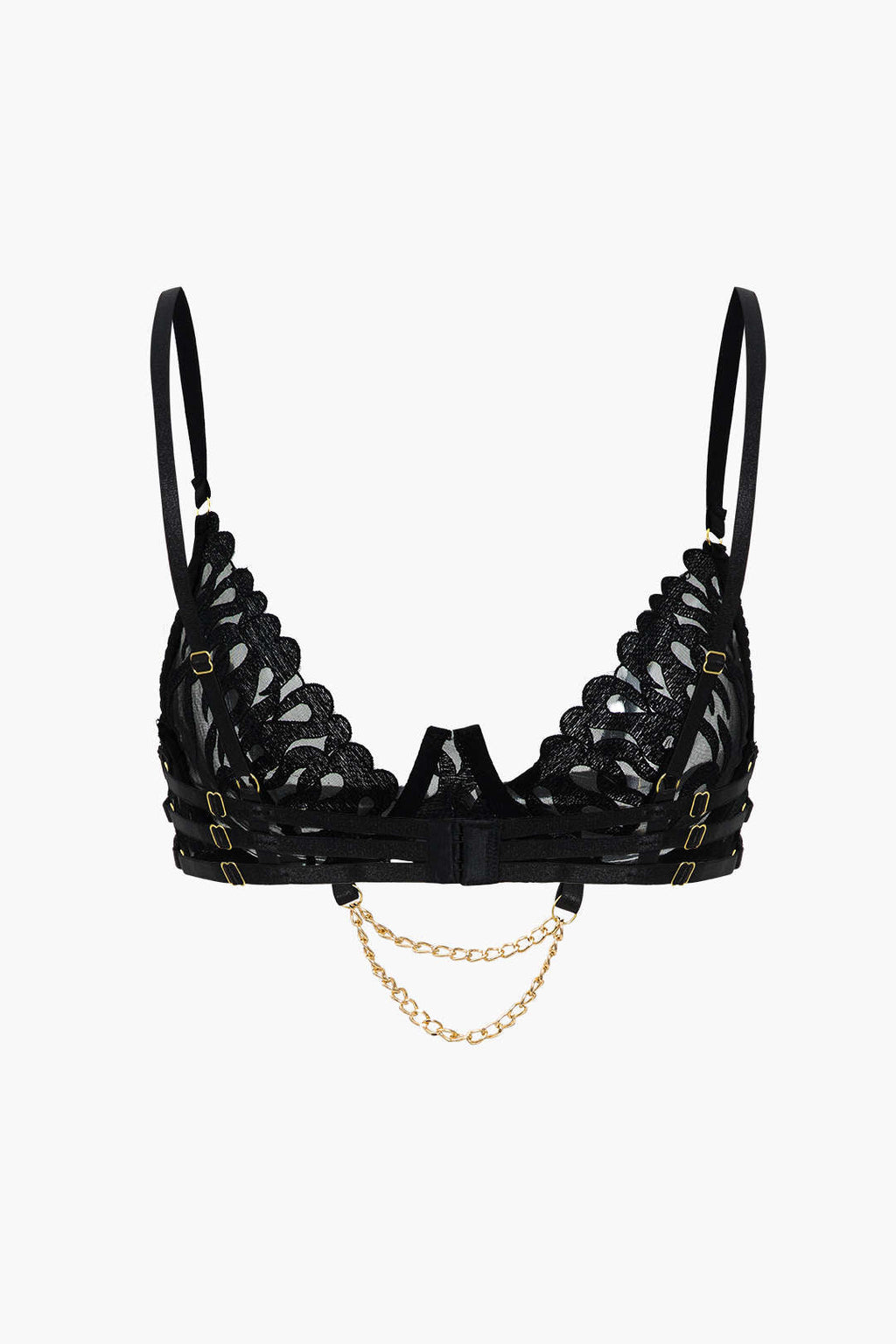 Nakışlı Zincir Detaylı Kesik İç Giyim Garter Seti