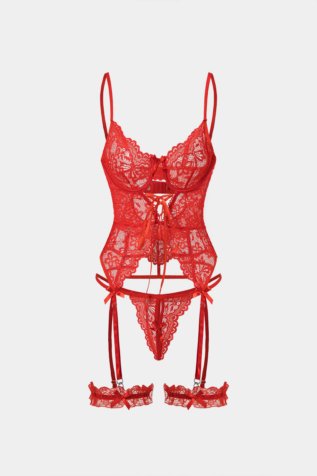 Kesik Detaylı Bağcıklı Sırt Dekolteli İç Giyim Garter Seti