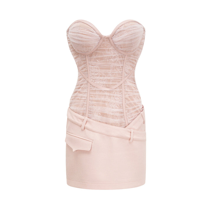 Cerys Pembe File Mini Elbise