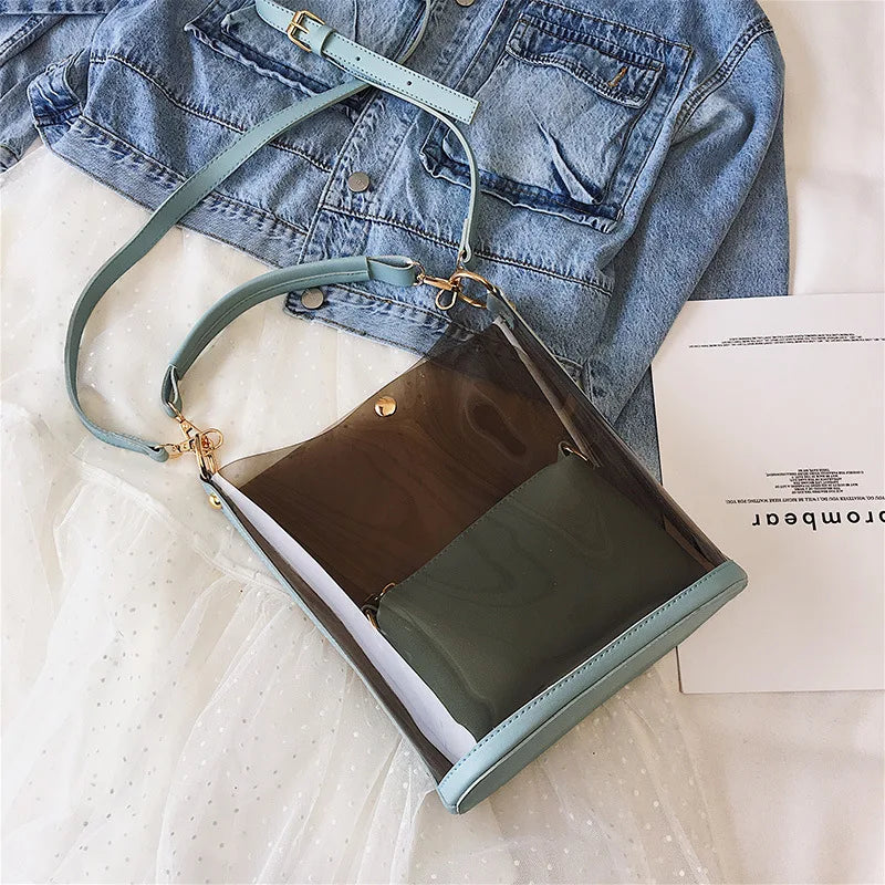 Şeffaf PVC Kadın Çanta Seti – 2’li Omuz ve Kova Çanta