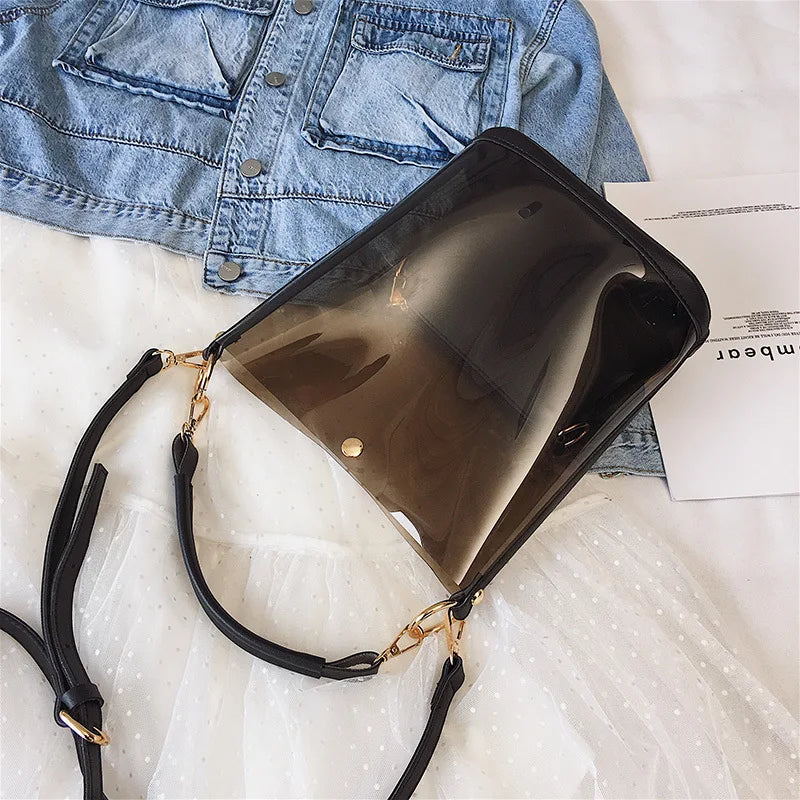 Şeffaf PVC Kadın Çanta Seti – 2’li Omuz ve Kova Çanta