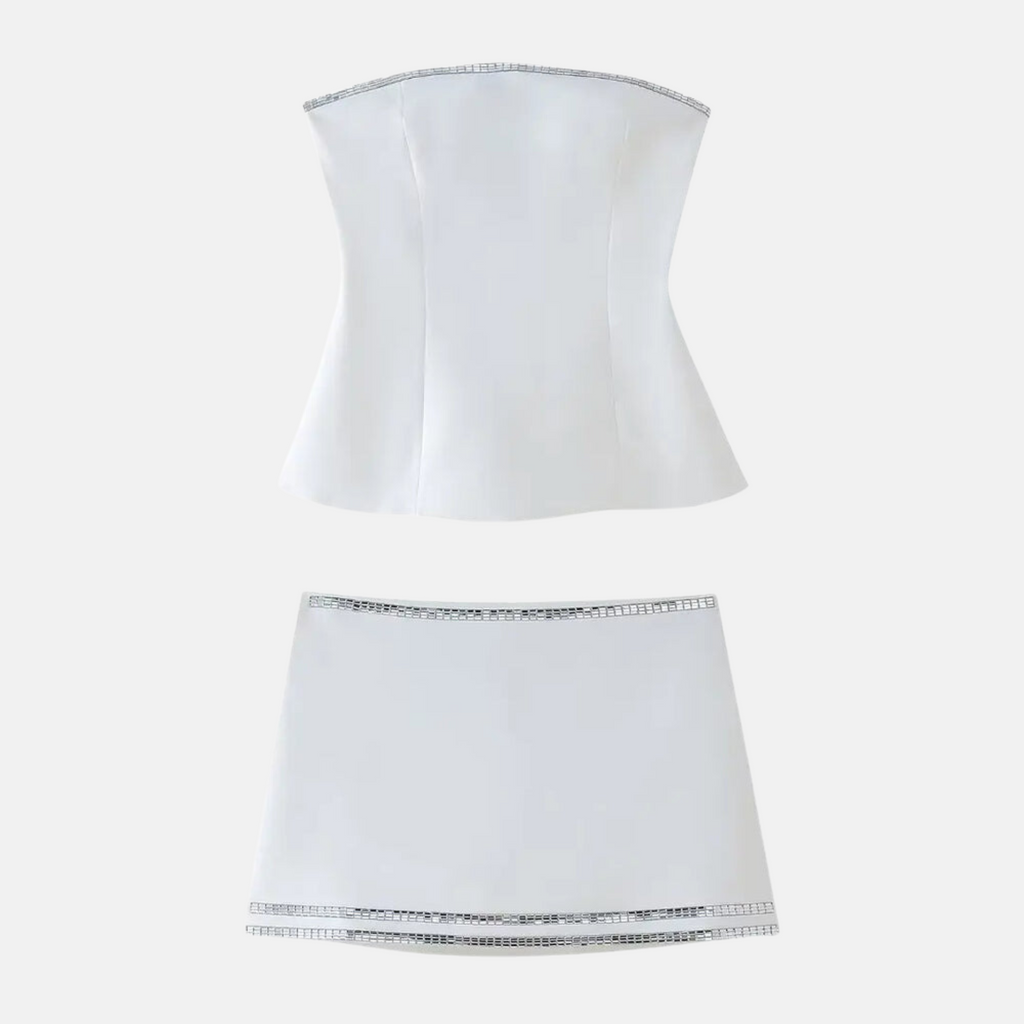 Conjunto Straplez Üst Mini Etek Takım