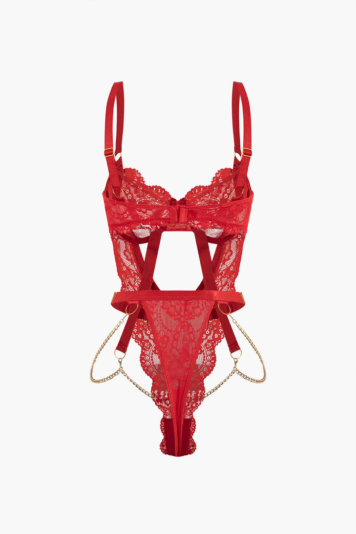 Metalik Zincir Detaylı Dekolteli Büstiyer Bodysuit