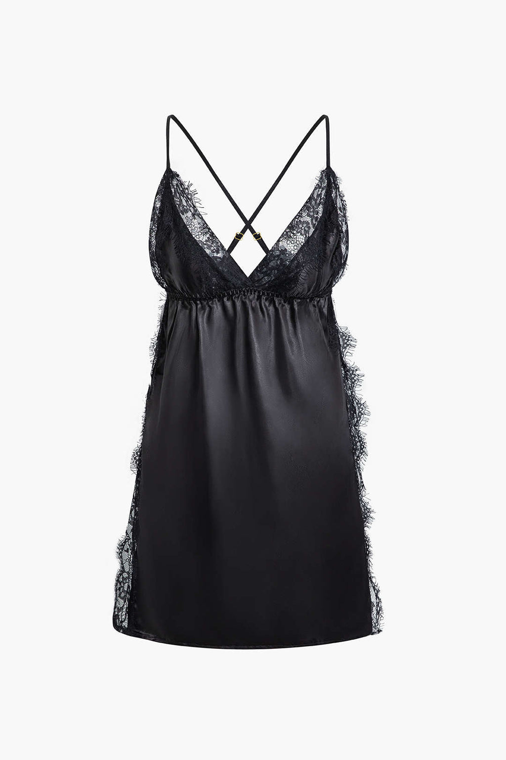 Saten Dantel Fırfırlı Yama Detaylı Sırt Açık Gecelik