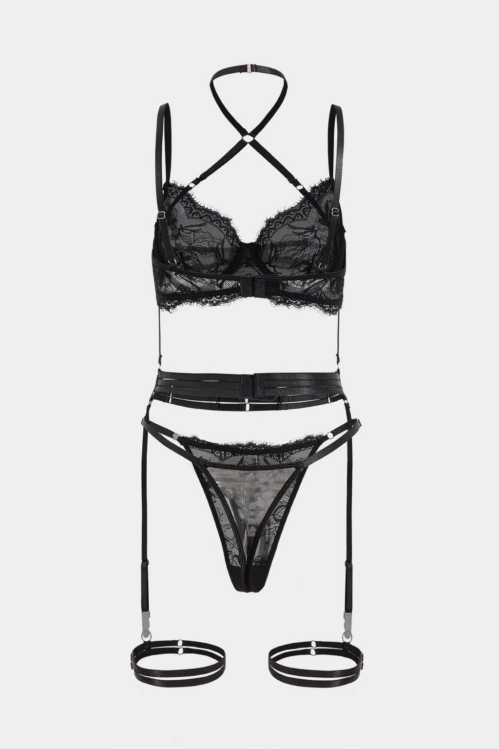 Dantel Nakışlı Çapraz Detaylı Bustiyer Jartiyer Takımı