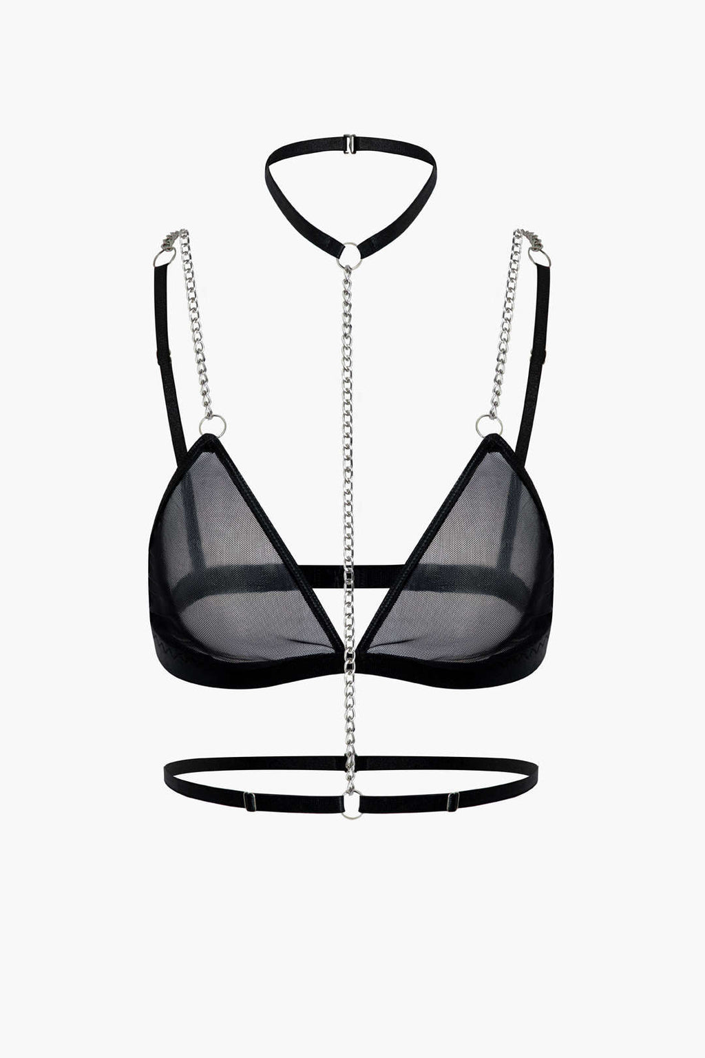 File Şeffaf Zincir Detaylı İki Parçalı İç Giyim Seti ve Choker