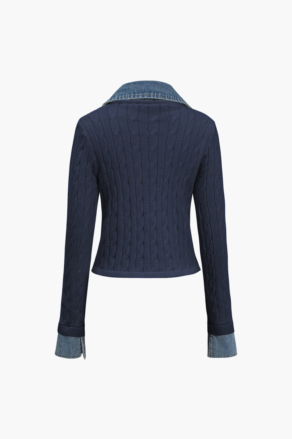 Örgü Denim Gömlek Yaka Uzun Kollu Üst