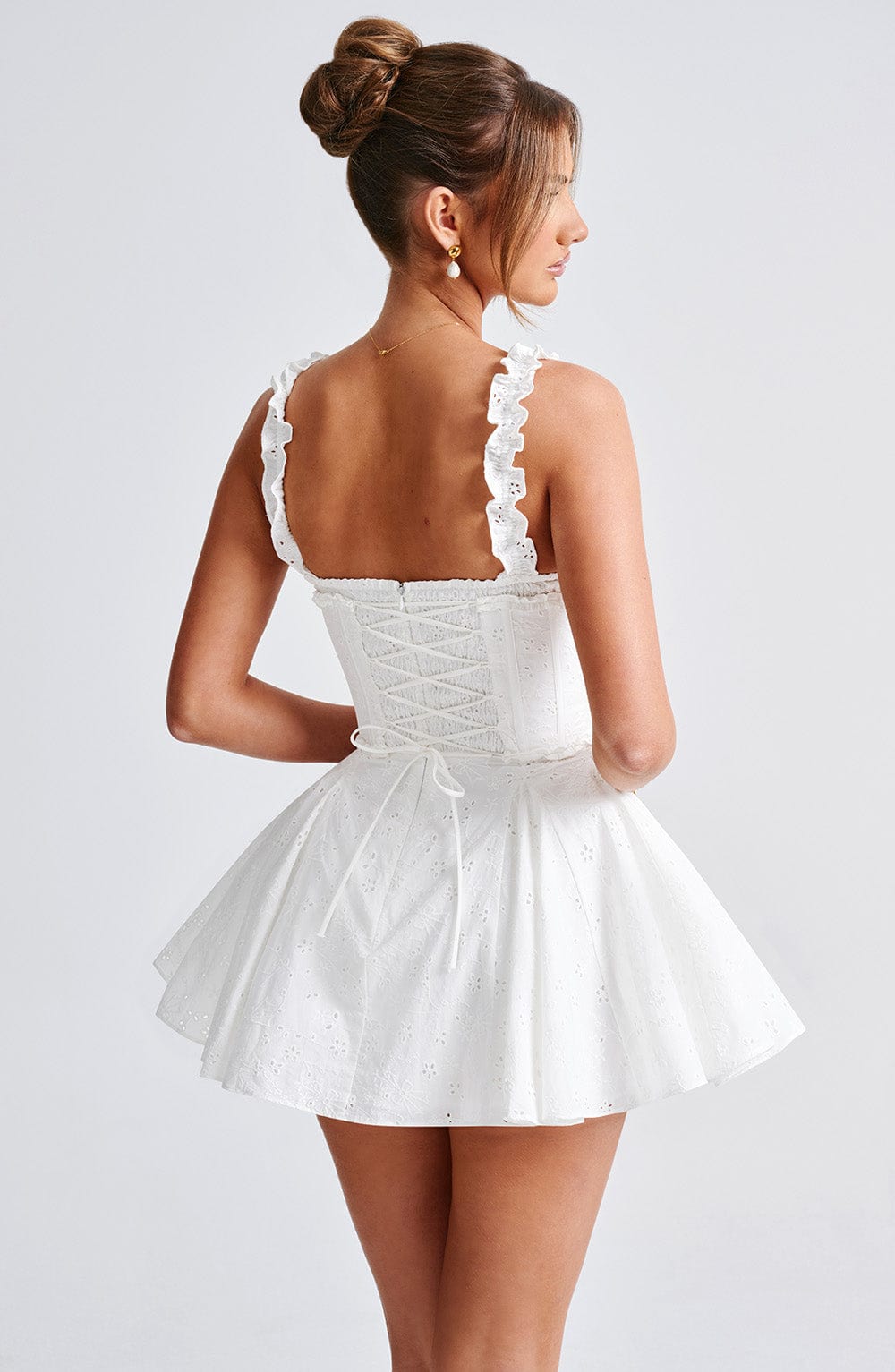 Elva Dantelli Fırfırlı Elbise - Fildişi