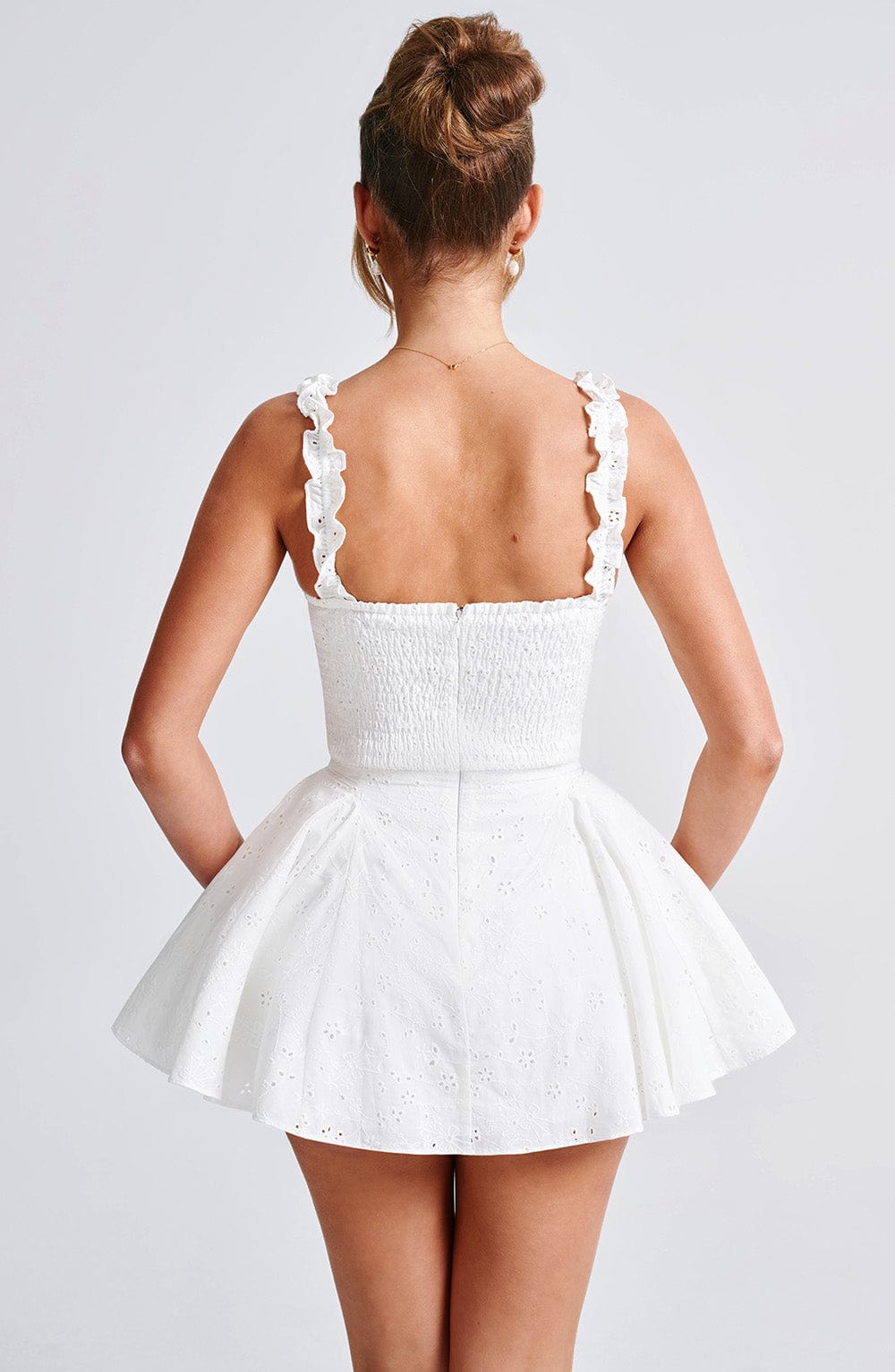 Elva Dantelli Fırfırlı Elbise - Fildişi