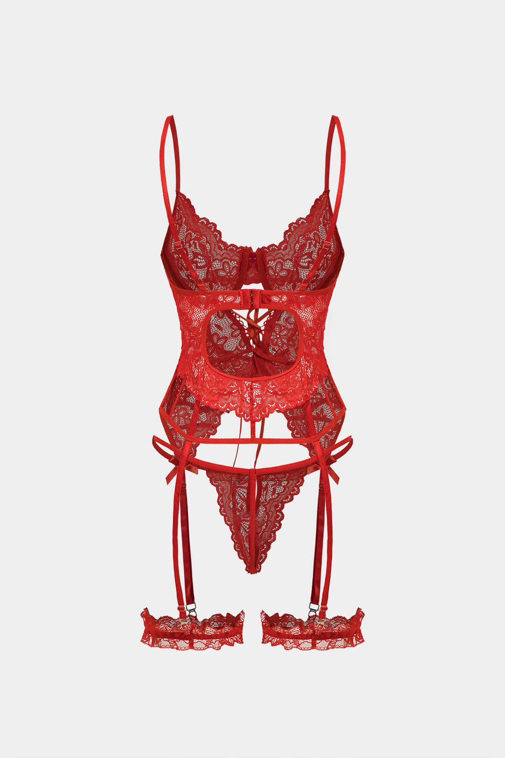 Kesik Detaylı Bağcıklı Sırt Dekolteli İç Giyim Garter Seti