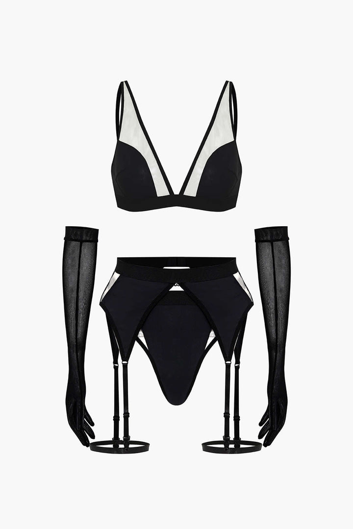 Şeffaf Lingerie Garter Seti ve Mesh Eldiven