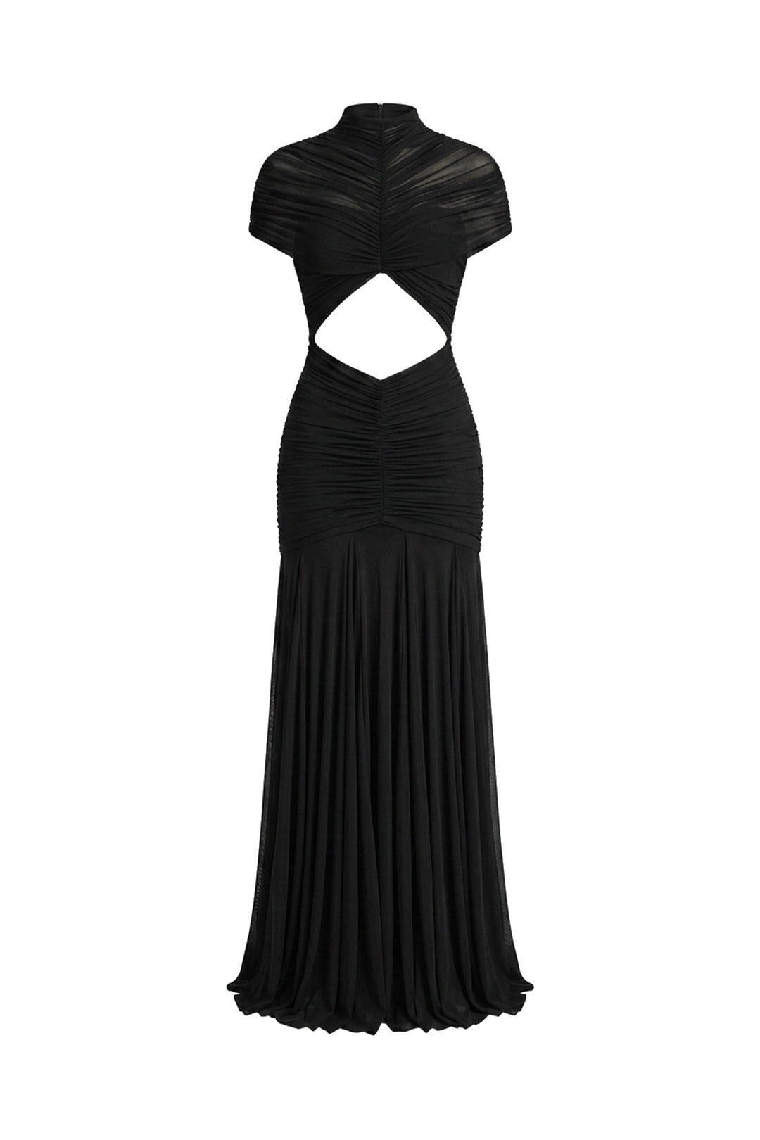 Odette Ruched Twist-Front Maxi Dress With Cutout Waist - Black