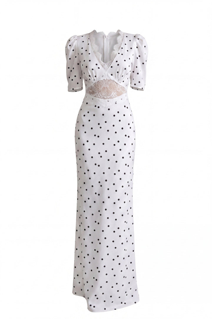 Céleste Polka Dot Maxi Dress With Puff Sleeves - White