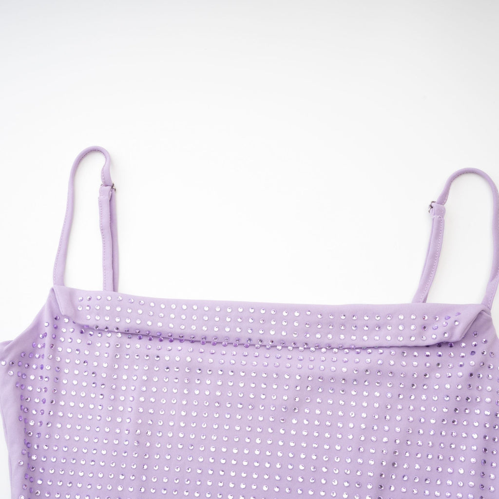 Hermine Mor Kristal İşlemeli Elbise