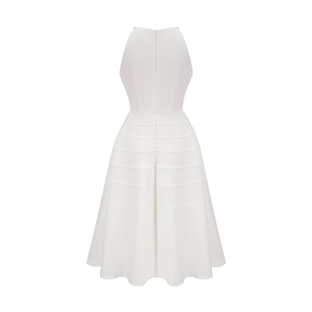 Inès Beyaz Kristal Süslemeli Midi Elbise