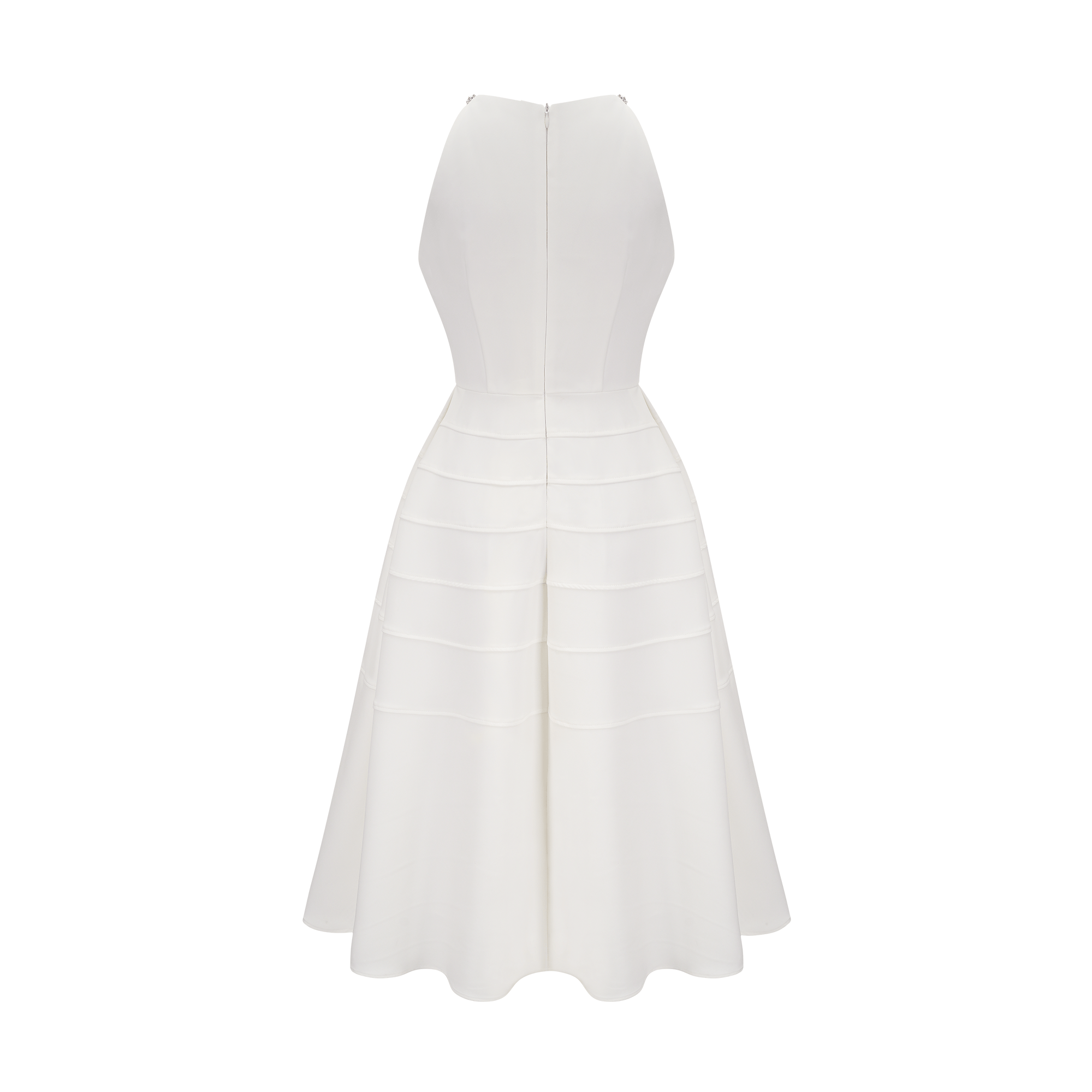 Inès Beyaz Kristal Süslemeli Midi Elbise