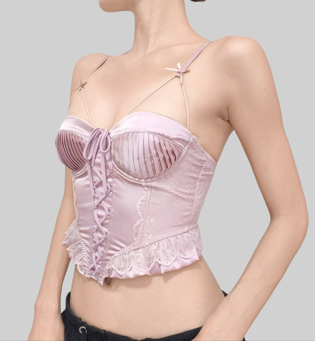 Fransız Kort Stili Saten Korse Bra