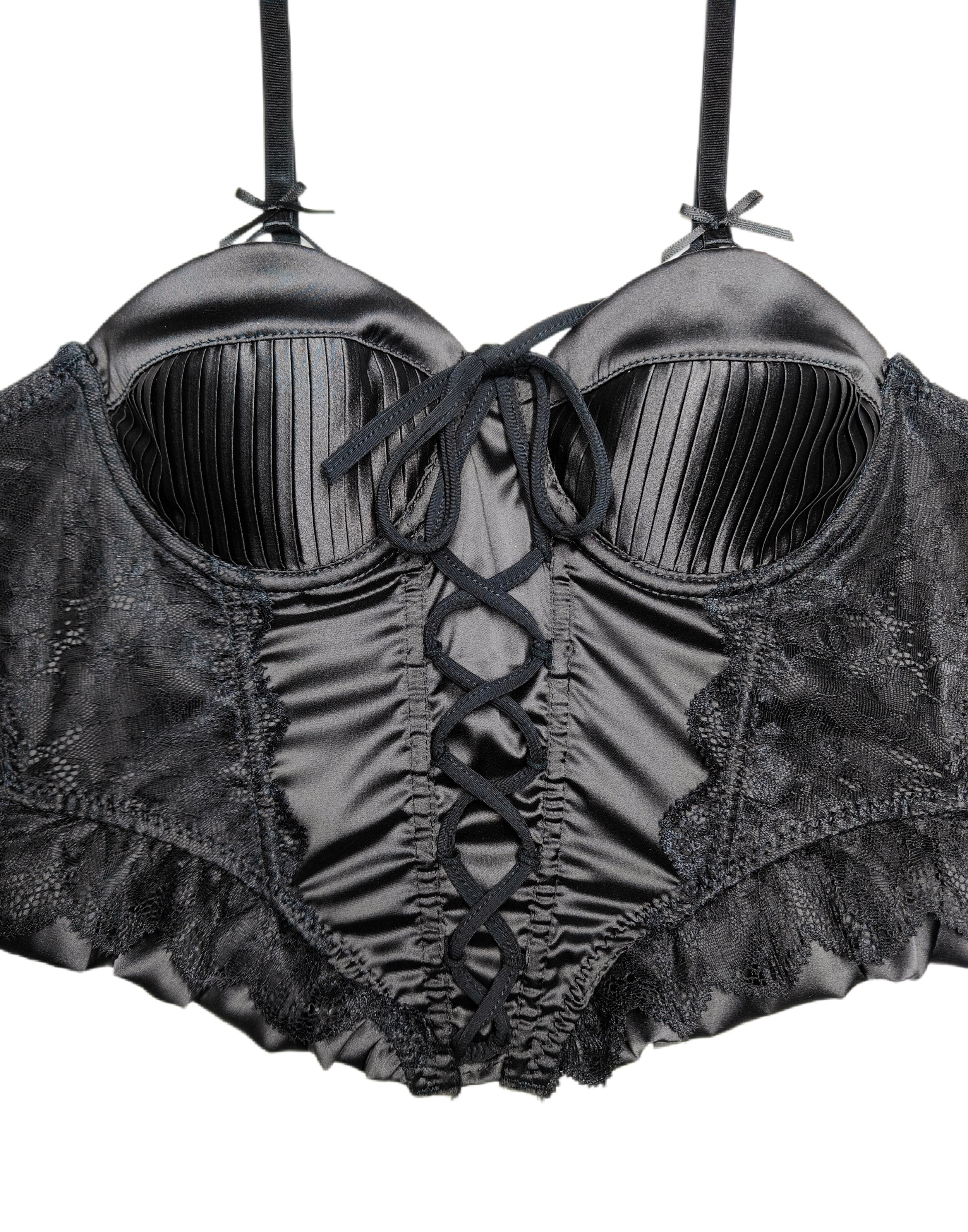 Fransız Kort Stili Saten Korse Bra