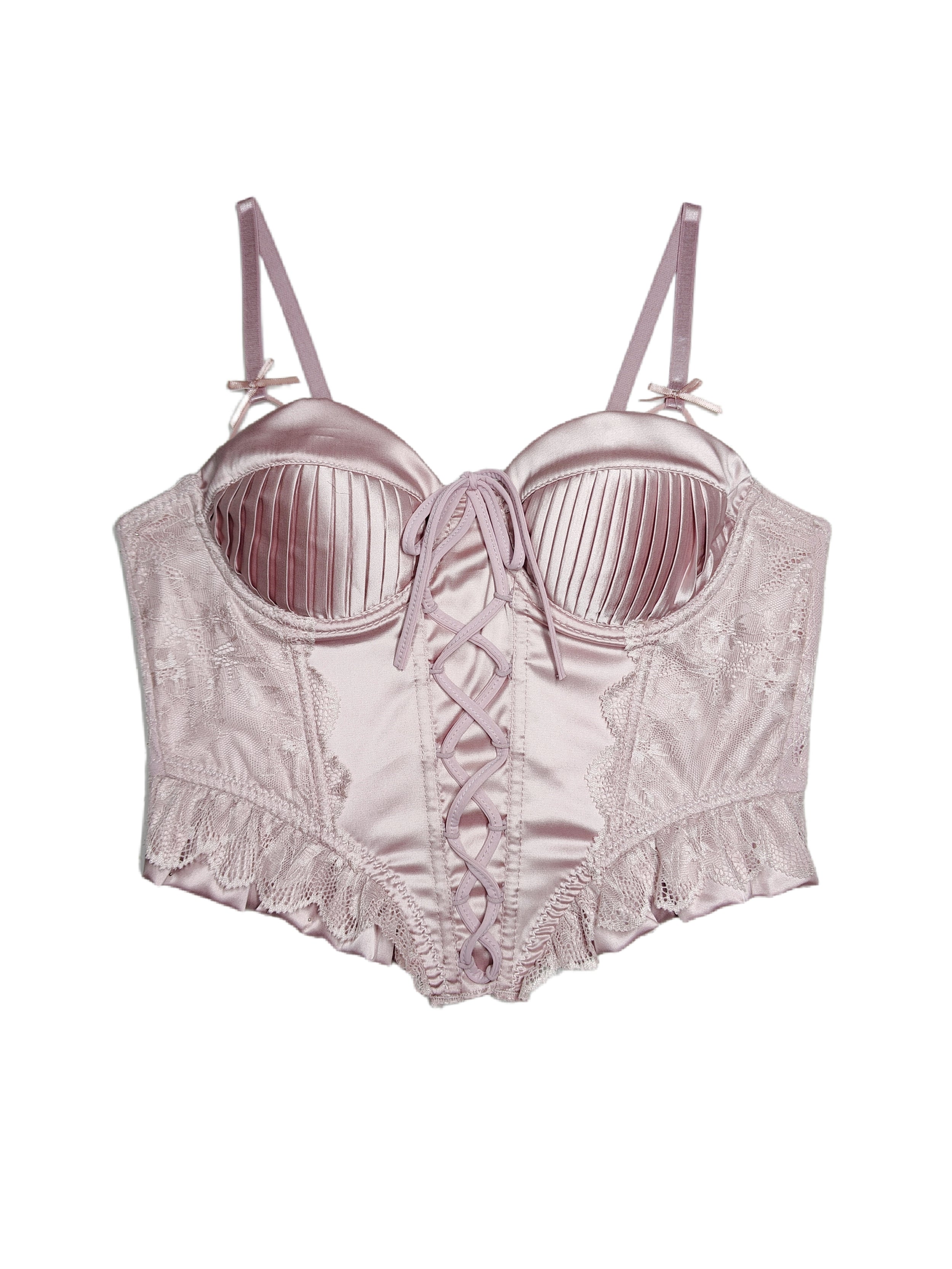 Fransız Kort Stili Saten Korse Bra