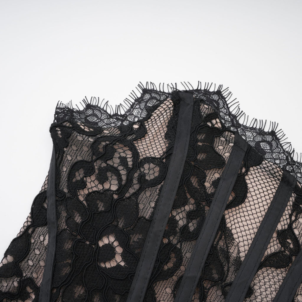 Kylitha Siyah Dantel Kurdeleli Mini Elbise