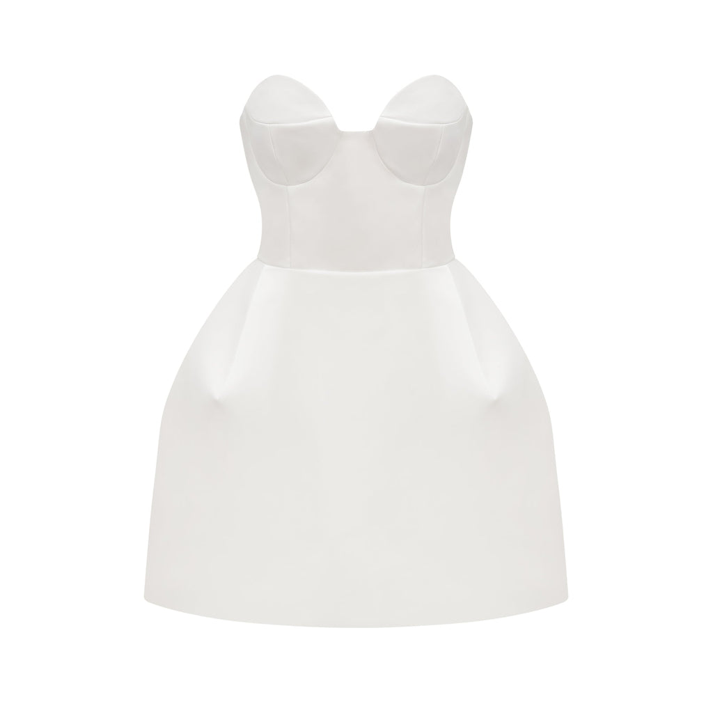 Laure Beyaz Büstiyer Omuzları Açık Mini Elbise