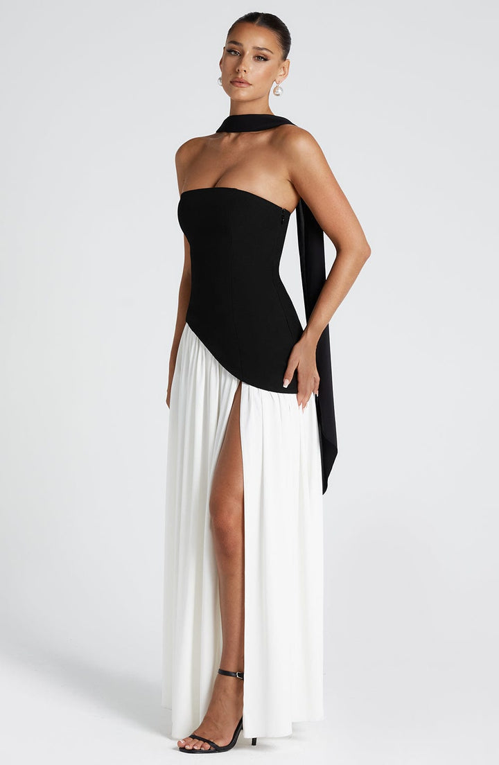 Maliyah Maxi Elbise - Siyah/Beyaz