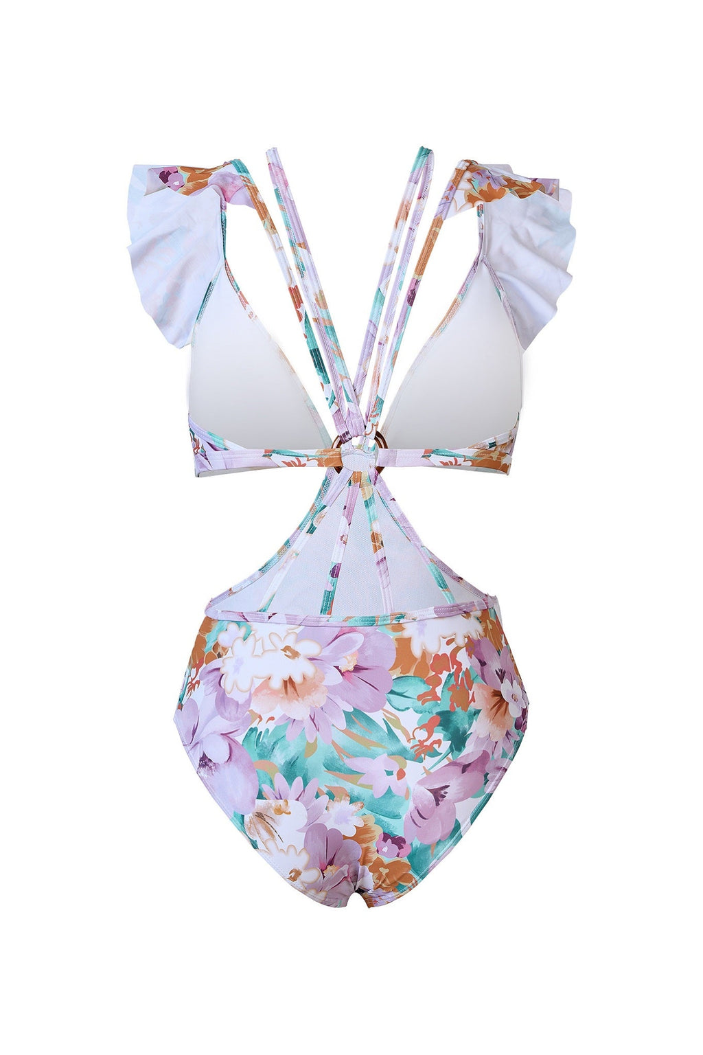 Çiçek Baskılı Fırfırlı Pareolu Mayo