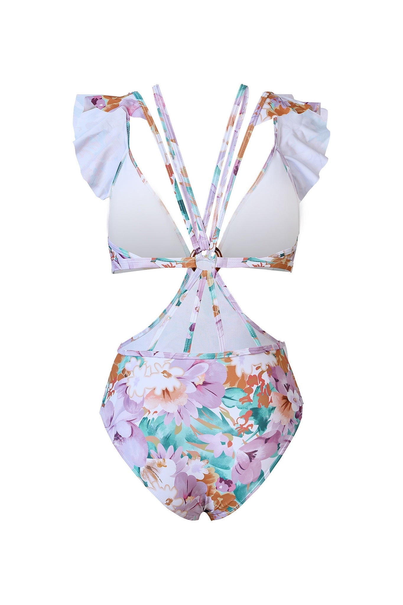 Çiçek Baskılı Fırfırlı Pareolu Mayo