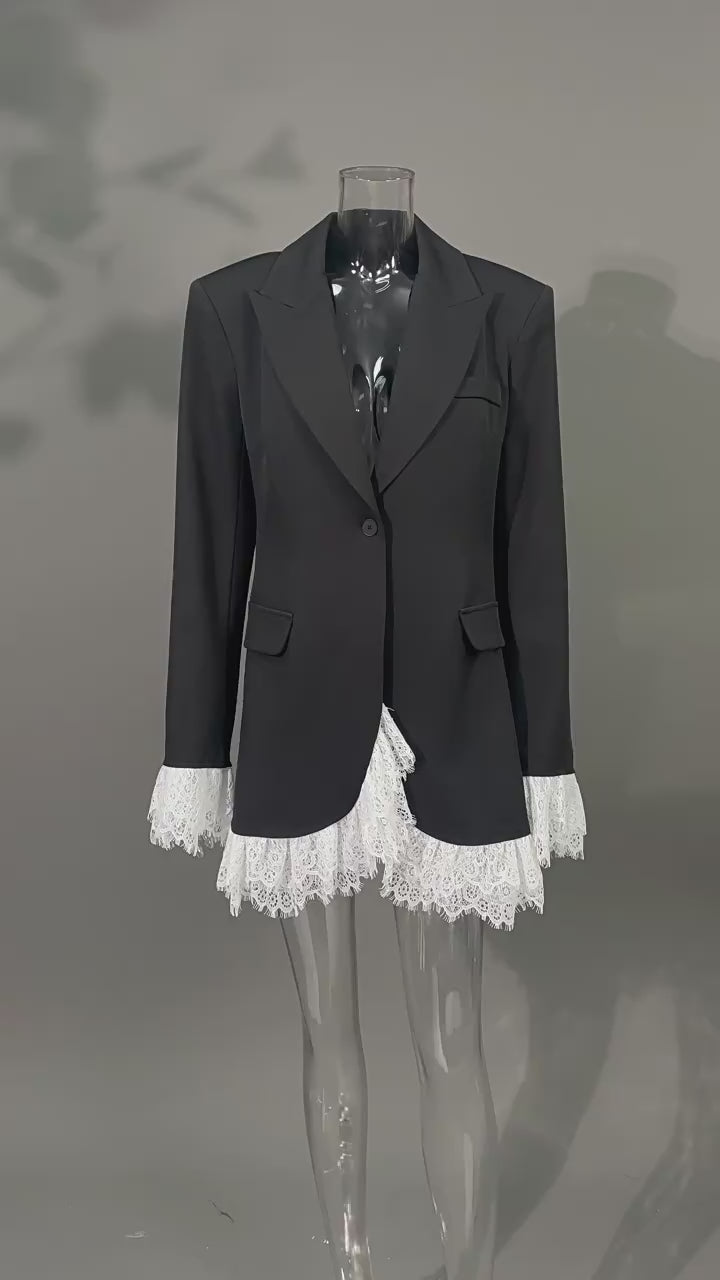 Rébecca Renk Bloklu Dantel Detay Blazer Elbise