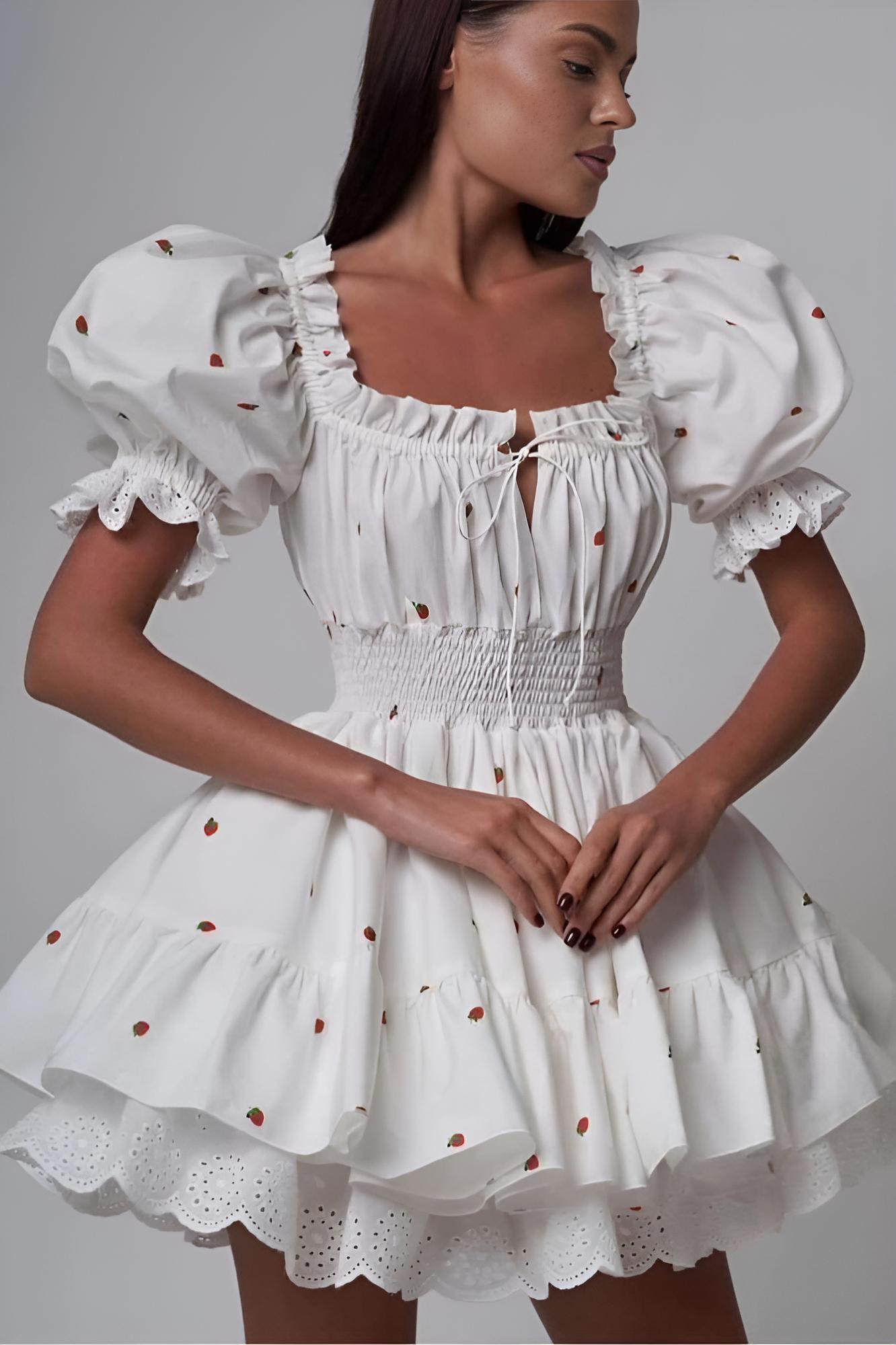 Rebecca Kiraz Baskılı Puf Kollu Mini Elbise