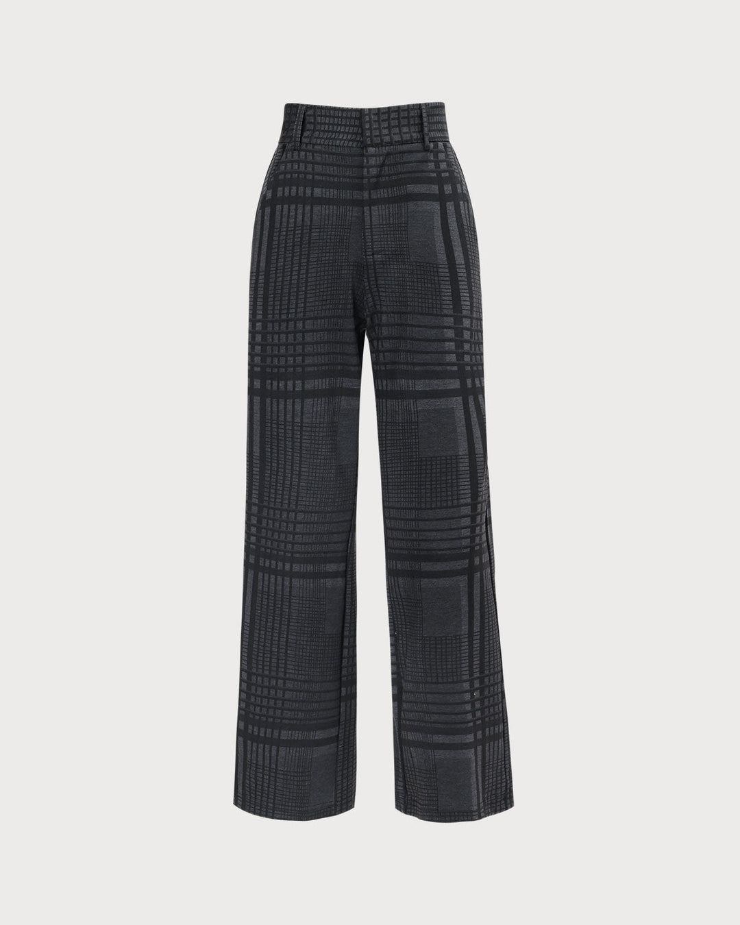 Gri Yüksek Bel Ekose Geniş Paça Pantolon