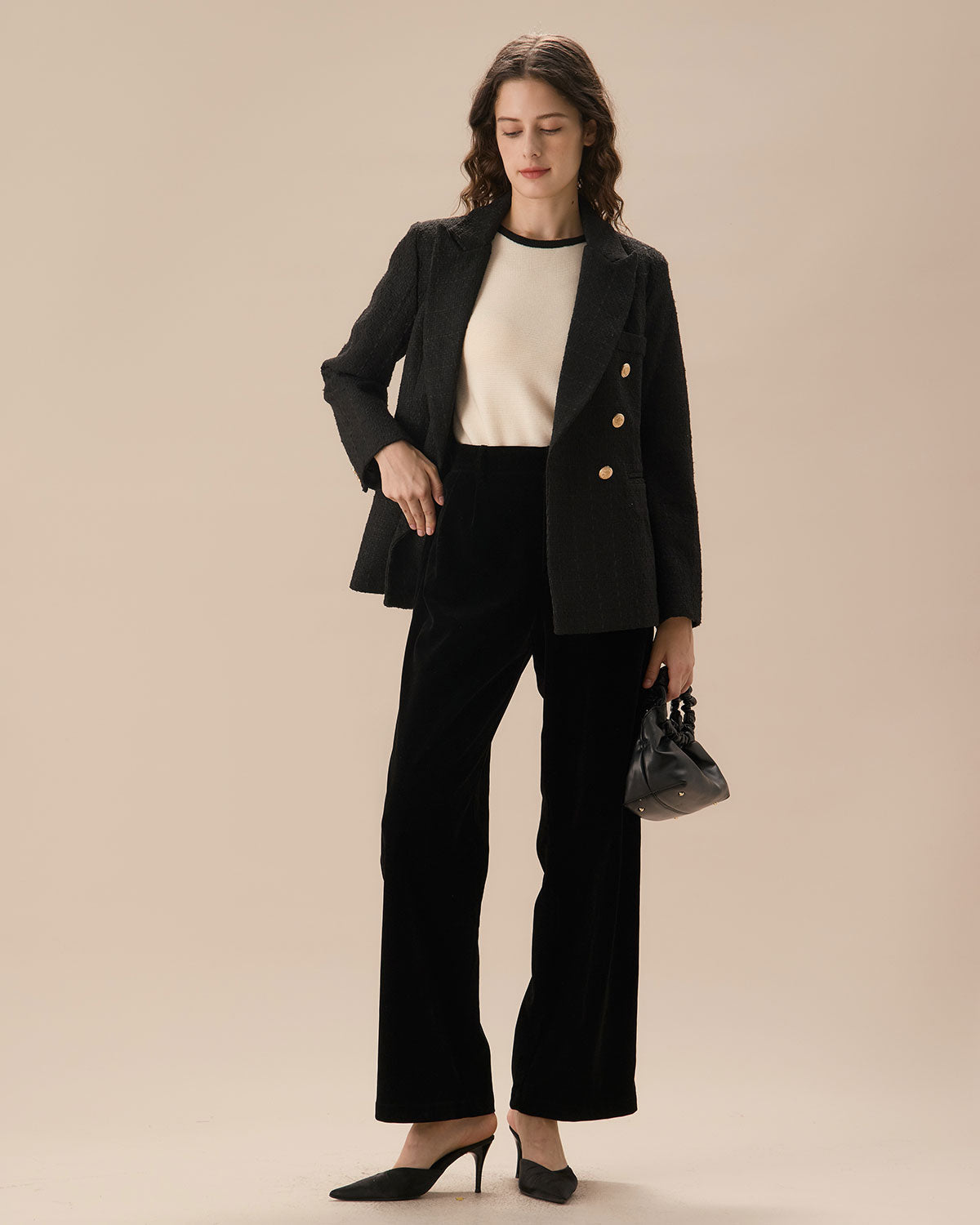 Siyah Yüksek Bel Plise Geniş Paça Pantolon