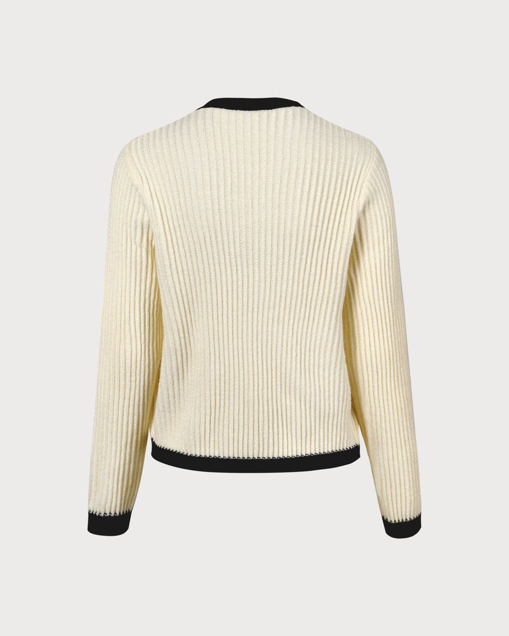 Bej Renkli Yuvarlak Yaka Kontrast Şeritli Hırka