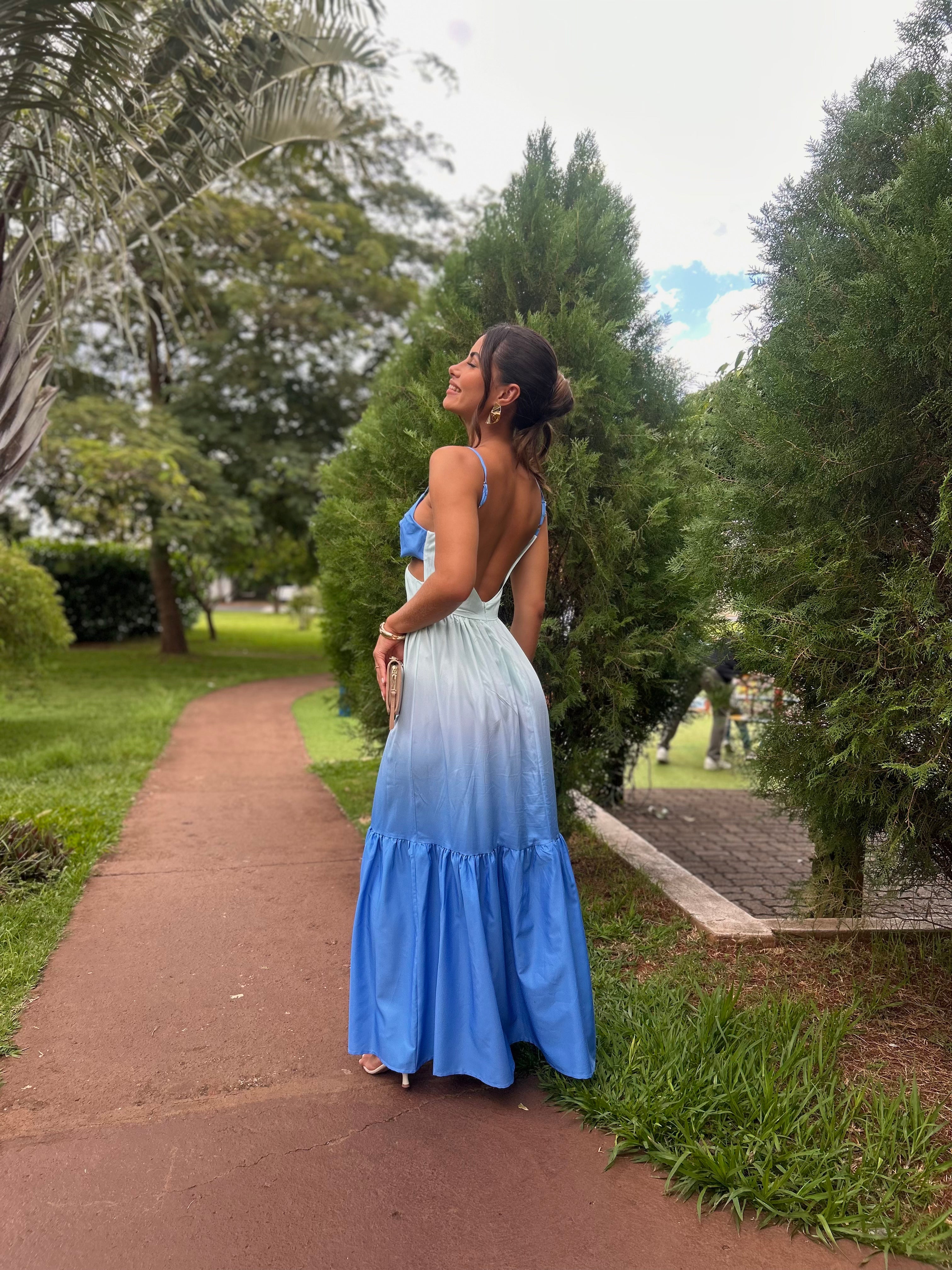 Nice Kontrast Geçişli Sırt Detay Uzun Elbise