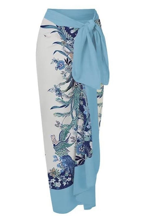 Mavi Çiçek Desenli Pareolu Mayo