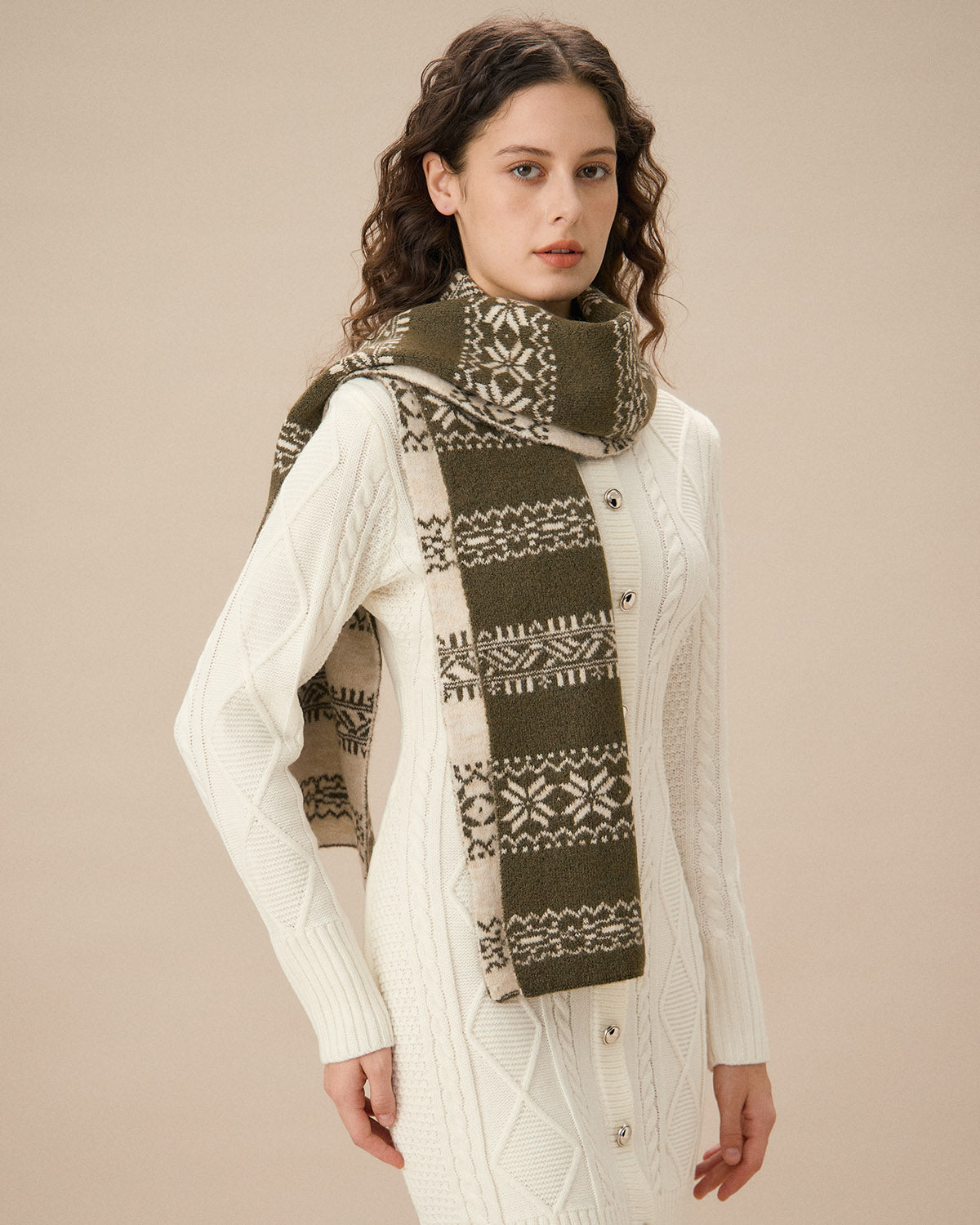 Yeşil Çiçekli Yün Şal