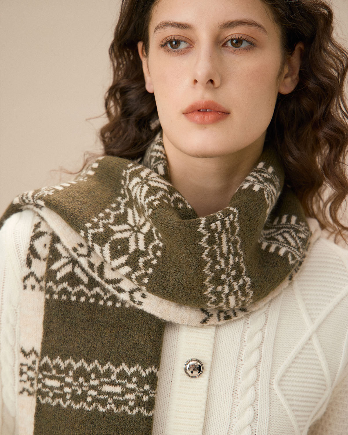 Yeşil Çiçekli Yün Şal