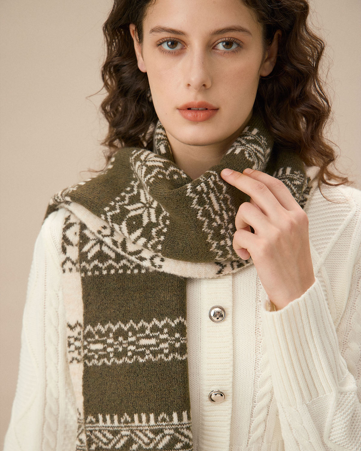 Yeşil Çiçekli Yün Şal