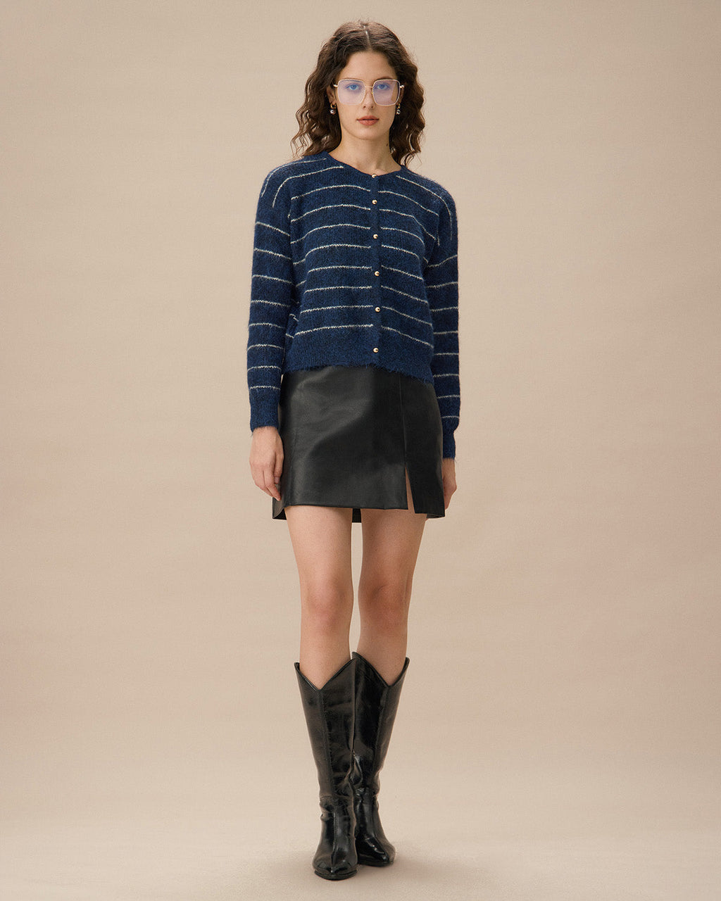 Mavi Çizgili Düşük Omuzlu Hırka