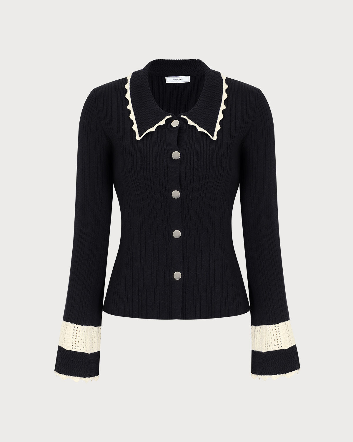 Siyah Parça Ekleme Düğmeli Fitilli Hırka