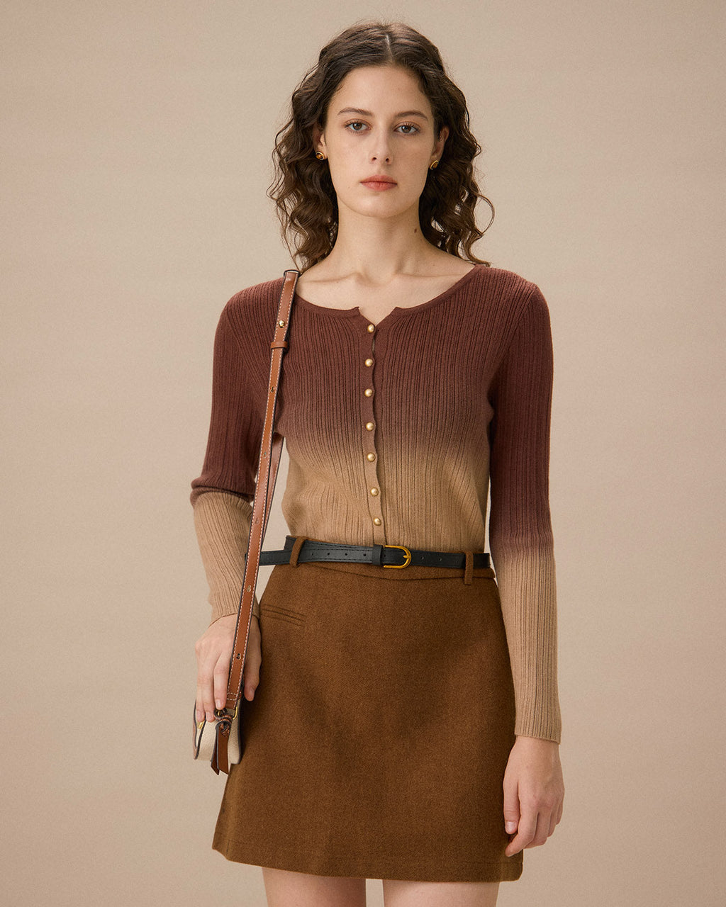 Kiremit Kırmızı Tie Dye Yuvarlak Yaka Hırka