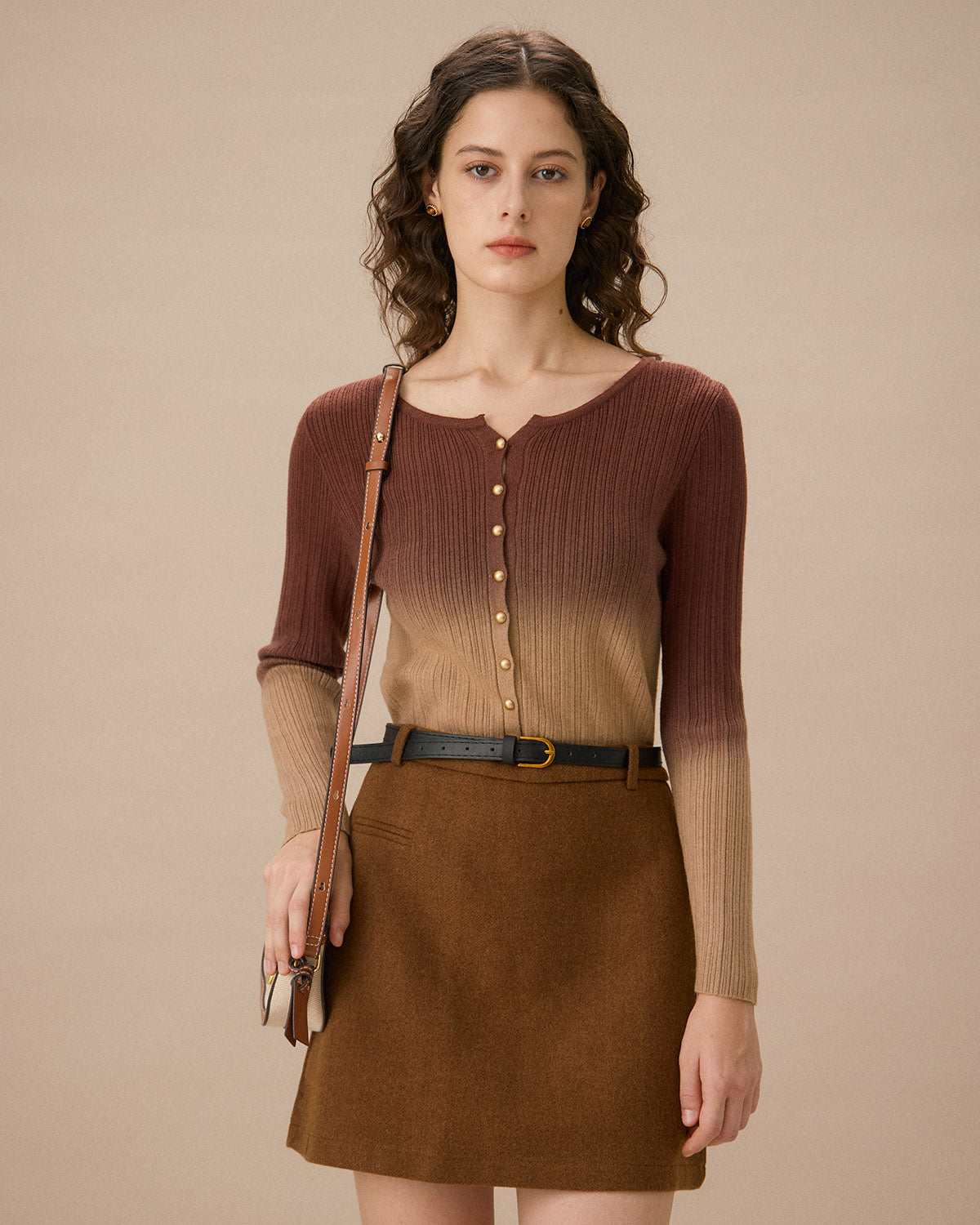 Kiremit Kırmızı Tie Dye Yuvarlak Yaka Hırka