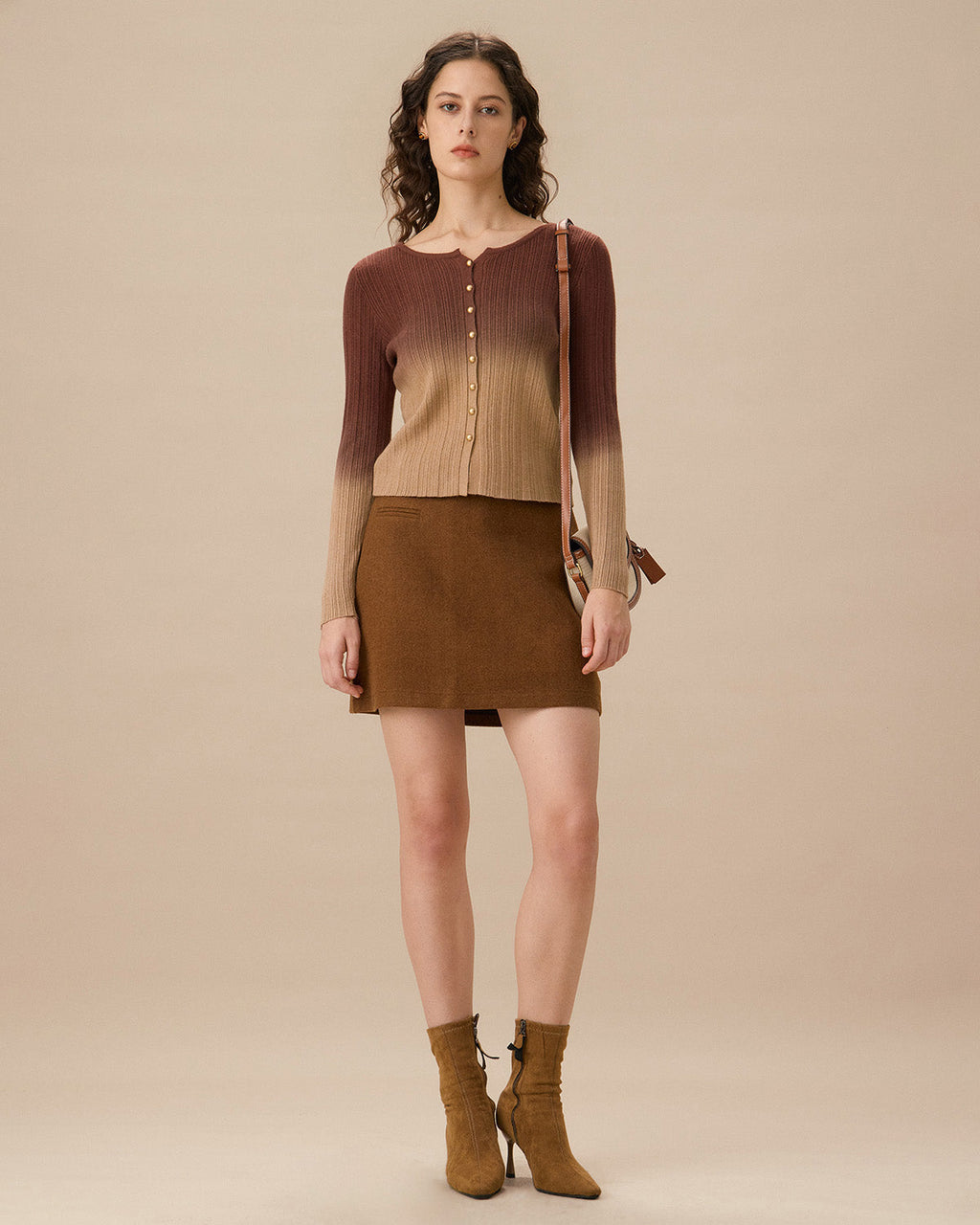 Kiremit Kırmızı Tie Dye Yuvarlak Yaka Hırka