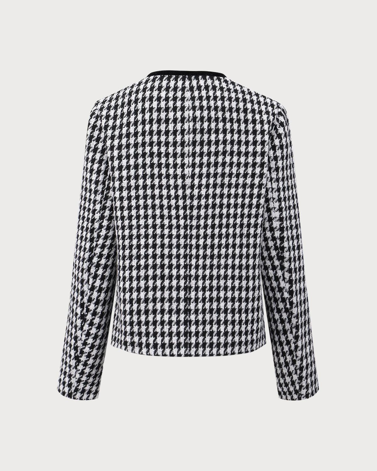 Siyah Tek Düğmeli Cepli Tweed Ceket