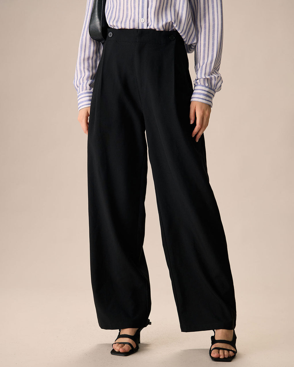 Siyah Lastikli Bel Cepli Düz Paça Pantolon