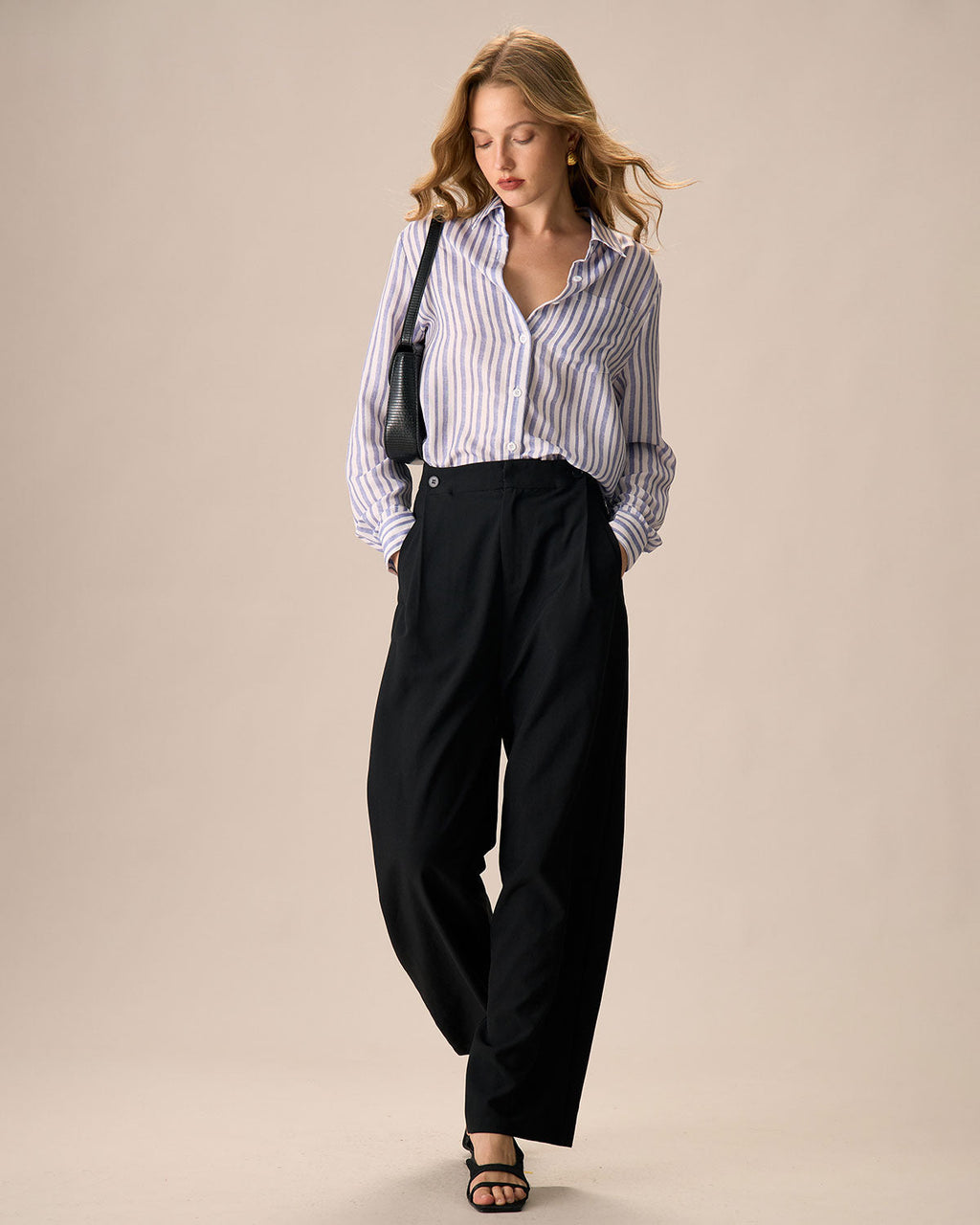 Siyah Lastikli Bel Cepli Düz Paça Pantolon